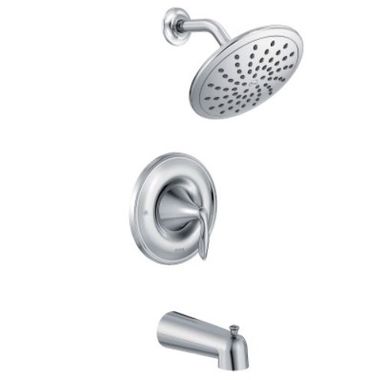 Click here to see Moen T2233EP Moen Eva Posi-Temp Tub/Shower Faucet with 1.75 GPM Rainshower, 1-Function, Single Lever Handle, M-PACT, Chrome - T2233EP