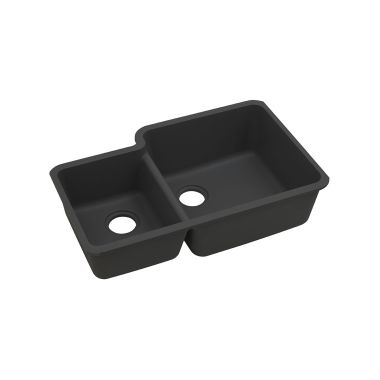 Click here to see Elkay ELGOU3321LBK0 Elkay ELGOU3321LBK0 Quartz Classic Offset 40/60 Double Bowl Undermount Sink, Black