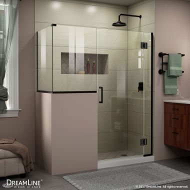 Click here to see DreamLine E128243636-09 DreamLine Unidoor-X E128243636-09 Frameless Hinged Shower Enclosure, 58 in. W x 36 3/8 in. D x 72 in. H, Satin Black