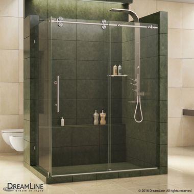 Click here to see DreamLine SHEN-60366012-07 DreamLine SHEN-60366012-07 Enigma Frameless Sliding Shower Enclosure - Brushed Stainless Steel