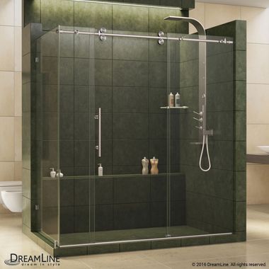 Click here to see DreamLine SHEN-60367212-07 DreamLine Enigma Clear Sliding Shower Enclosure w/ Brushed Stainless Steel Trim - SHEN-60367212-07