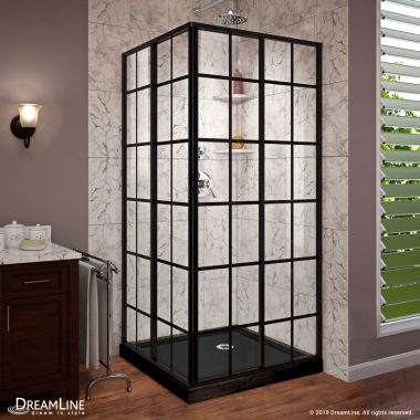 Click here to see DreamLine DL-6789-09 DreamLine French Corner Shower Enclosure w/ Satin Black Trim and 36
