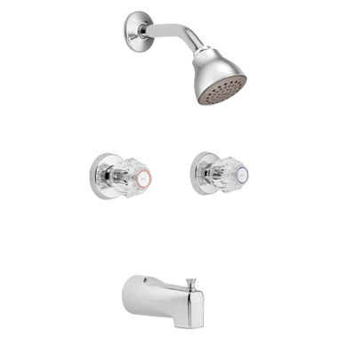 Click here to see Moen 2982EP Moen Chateau Standard Tub/Shower Faucet, 1.75 GPM, 1-Function, Dual Knob Handles, Eco-Performance, IPS Connection, Chrome - 2982EP