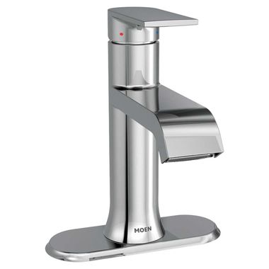 Click here to see Moen 6702 Moen Genta One-Handle High-Arc Chrome Lavatory Faucet with Metal Lift Rod Drain, WaterSense Certified, 1.2 GPM, Flexible Supply Line - 6702