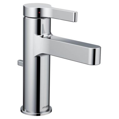 Click here to see Moen 6710 Moen Vichy Single-Handle Chrome Bathroom Faucet with Metal Pop-Up and Red/Blue Indicators, 1.2 GPM, Lever Handle, Single-Hole - 6710