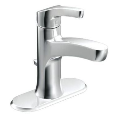Click here to see Moen WSL84733 Moen Danika Single-Handle High Arc Chrome Bathroom Faucet with Deckplate and Metal Pop-Up, 1.2 GPM, Single-Hole, Pivot Action Lever Handle - WSL84733