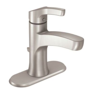 Click here to see Moen WSL84733SRN Moen Danika Single-Handle High Arc Spot Resist Brushed Nickel Bathroom Faucet with Deckplate and Metal Pop-Up, 1.2 GPM, Single-Hole, Pivot Action Lever Handle - WSL84733SRN
