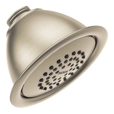 Click here to see Moen 6371BN Moen Single-Spray Function 4in Shower Head, Full Spray, 2.5 GPM, LifeShine Finish, Fixed Wall-Mount, Nonmetallic Spray Face, Brushed Nickel - 6371BN