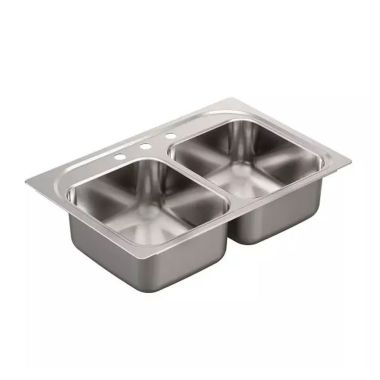 Click here to see Moen G182133Q Moen G182133Q 33-In x 22-In Stainless Drop-In Double Bowl 3-Hole Sink