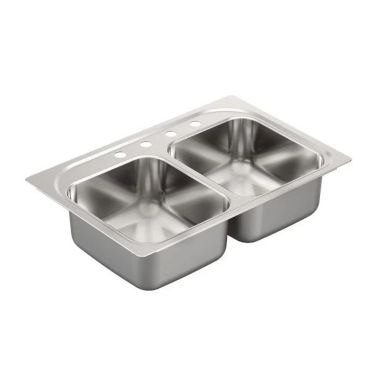 Click here to see Moen G182134Q Moen G182134Q 33-In x 22-In Stainless Drop-In Double Bowl 4-Hole Sink