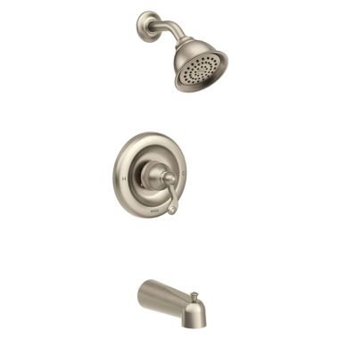 Click here to see Moen T2123EPSRN Moen Traditional Posi-Temp Tub/Shower Faucet, 1.75 GPM, 1-Function, Single Lever Handle, M-PACT, Eco-Performance, Spot Resist Brushed Nickel - T2123EPSRN