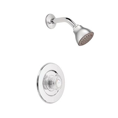 Click here to see Moen T473EP Moen Chateau Single-Handle Shower Faucet, One-Function, 1.75 GPM, Acrylic Knob Handle, Eco-Performance, Bulk Version, Chrome - T473EP