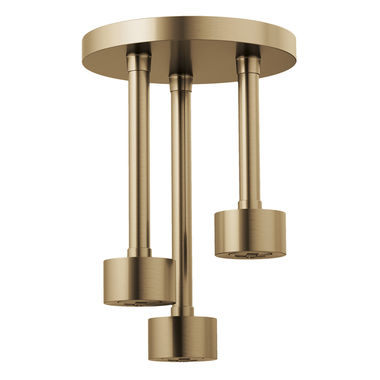 Click here to see Brizo 81335-GL Brizo Essential H2Okinetic Pendant Raincan Shower Head, Single-Function, Linear, Round, 1.75 GPM, Ceiling-Mount, WaterSense, Luxe Gold - 81335-GL