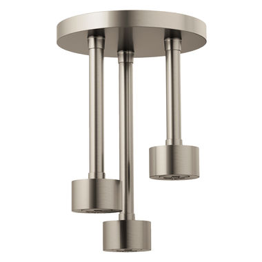 Click here to see Brizo 81335-NK Brizo Essential H2Okinetic Pendant Raincan Shower Head, Single-Function, Linear, Round, 1.75 GPM, Ceiling-Mount, WaterSense, Luxe Nickel - 81335-NK