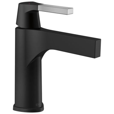 Click here to see Delta 574-CSMPU-DST Delta Zura Chrome/Matte Black Lavatory Faucet with Escutcheon, Metal Pop-Up, 1.2 GPM, Single-Handle, DIAMOND Seal, Lever Handle - 574-CSMPU-DST