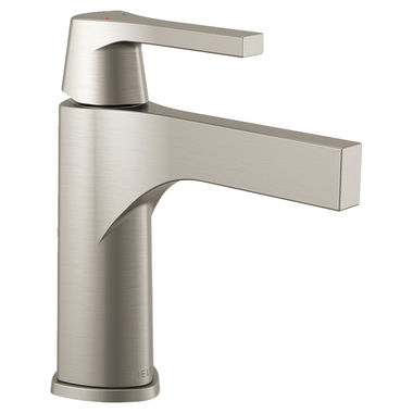 Click here to see Delta 574-SSMPU-DST Delta Zura Stainless Lavatory Faucet with Escutcheon, Metal Pop-Up, 1.2 GPM, Single-Handle, DIAMOND Seal, Lever Handle - 574-SSMPU-DST