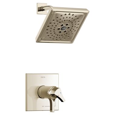 Click here to see Delta T17T274-PN Delta Zura TempAssure 17T Series H2Okinetic Shower Faucet with 3-Setting Rain Showerhead, 1.75 GPM, Two Lever Handles, ADA, Polished Nickel - T17T274-PN
