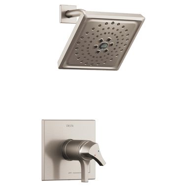 Click here to see Delta T17T274-SS Delta Zura TempAssure 17T Series H2Okinetic Shower Faucet with 3-Setting Rain Showerhead, 1.75 GPM, Two Lever Handles, ADA, Stainless - T17T274-SS