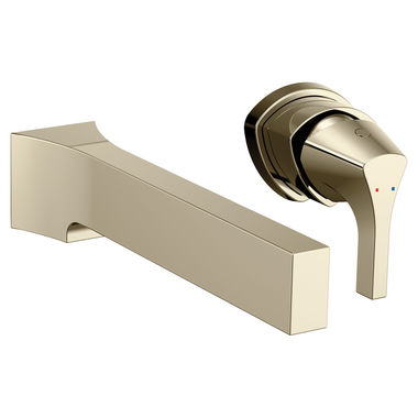 Click here to see Delta T574LF-PNWL Delta Zura Two-Hole Wall-Mount Polished Nickel Lavatory Faucet, Less Drain, 1.2 GPM, Single-Handle, Lever Handle, Less Rough-In - T574LF-PNWL
