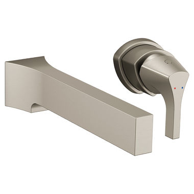 Click here to see Delta T574LF-SSWL Delta Zura Two-Hole Wall-Mount Stainless Lavatory Faucet, Less Drain, 1.2 GPM, Single-Handle, Lever Handle, Less Rough-In - T574LF-SSWL