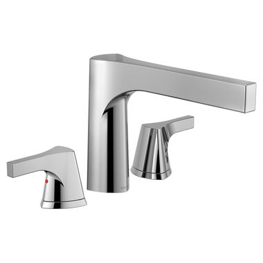 Click here to see Delta T2774 Delta Zura Two-Handle Roman Tub Faucet Trim, Angular Spout, Lever Handles, ADA-Compliant, Chrome - T2774
