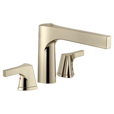 Click here to see Delta T2774-PN Delta Zura Two-Handle Roman Tub Faucet Trim, Angular Spout, Lever Handles, ADA-Compliant, Polished Nickel - T2774-PN