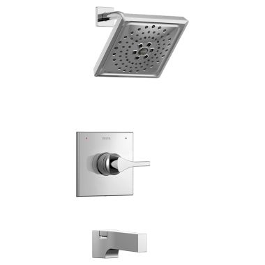 Click here to see Delta T14474 Delta Zura Monitor 14 Series H2Okinetic Tub/Shower Faucet with Rain Showerhead, Single-Handle, 1.75 GPM, Lever Handle, Chrome - T14474