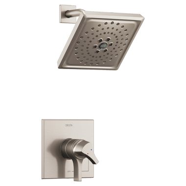 Click here to see Delta T17274-SS Delta Zura Monitor 17 Series Two-Handle H2Okinetic Rain Shower Faucet with Volume Control, 1.75 GPM, Lever Handles, ADA, Stainless - T17274-SS