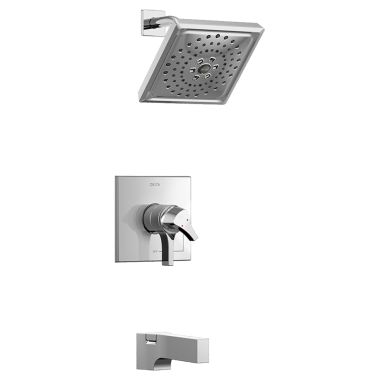 Click here to see Delta T17474 Delta Zura Monitor 17 Series H2Okinetic Tub/Shower Faucet with Volume Control, 3-Setting Rain Showerhead, Two-Handle, 1.75 GPM, Chrome - T17474