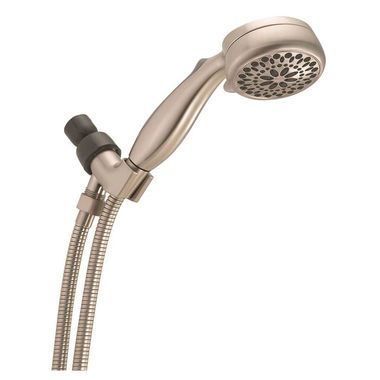 Click here to see Delta 75701SN Delta Seven-Setting Touch-Clean Handheld Shower with Shower Arm Mount and 72in Ultra Flex Hose, Non-Slip Handle, 2.0 GPM, Chrome - 75701SN