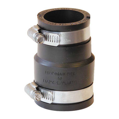 Click here to see Fernco P1056-150/125 Fernco 1056 Flexible Pipe Reducing Stock Coupling, 1-1/2 X 1-1/4 in x 3.448 in, Plastic, 4.3 psi, PVC