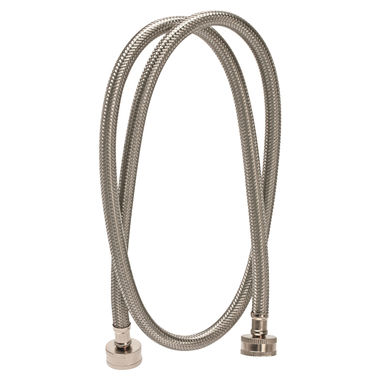 Click here to see Fluidmaster 9WM48 Fluidmaster 9WM48 No-Burst Washing Machine Hose, 3/4 in x 4 ft, Female, 1000 psi, Stainless Steel