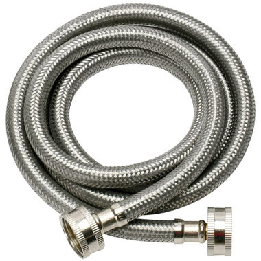 Click here to see Fluidmaster 9WM60P2 Fluidmaster 9WM60P2 No-Burst Washing Machine Hose, 3/4 in x 5 ft, Female, 1000 psi, Stainless Steel