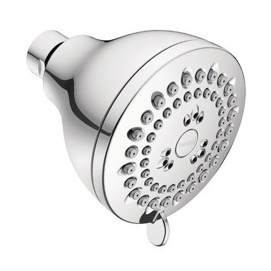 Click here to see Moen 23026EPW Moen Adler 3in 4-Function Shower Head, Eco-Performance, 1.75 GPM, Round, Fixed Wall-Mount Installation, WaterSense Certified, Glacier - 23026EPW
