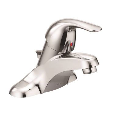 Click here to see Moen WS84503 Moen Adler Single-Handle Low Arc Chrome Centerset Lavatory Faucet, 1.2 GPM, Lever Handle, WaterSense, Three-Hole, Metal - WS84503