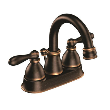 Click here to see Moen WS84667BRB Moen Caldwell Two-Handle High Arc Mediterranean Bronze Bathroom Faucet with Pop-Up, 1.2 GPM, ADA Lever Handle, Three-Hole - WS84667BRB