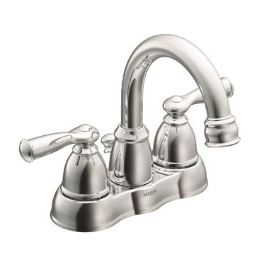Click here to see Moen WS84913 Moen Banbury Two-Handle High Arc Chrome Centerset Bathroom Faucet with Plastic Pop-Up, 1.2 GPM, ADA Lever Handle, Three-Hole - WS84913