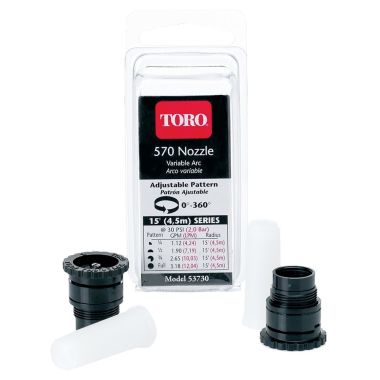 Click here to see Toro 53730 Toro 570 Adjustable Full Circle Variable Arc Sprinkler Nozzle, 15 ft Radius