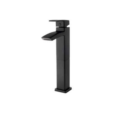 Click here to see Pfister LG40-DF1B Pfister Kenzo Single-Hole Vessel Bathroom Faucet, Laminar Flow, One-Handle, 1.2 GPM, Lever Handle, Less Drain, Matte Black - LG40-DF1B