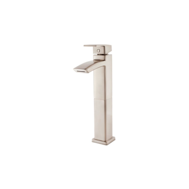 Click here to see Pfister LG40-DF1K Pfister Kenzo Single-Hole Vessel Bathroom Faucet, Laminar Flow, One-Handle, 1.2 GPM, Lever Handle, Less Drain, Brushed Nickel - LG40-DF1K