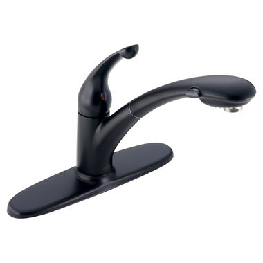 Click here to see Delta 470-BL-DST Delta Signature Single Handle Pull-Out Kitchen Faucet, Matte Black - 470-BL-DST