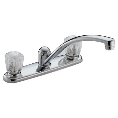 Click here to see Delta 2102LF Delta Classic Two Handle Kitchen Faucet, Clear Knob Handles, Chrome - 2102LF