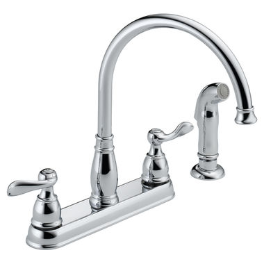 Click here to see Delta 21996LF Delta Windemere Two-Handle Kitchen Faucet w/ Side Spray, Chrome - 21996LF