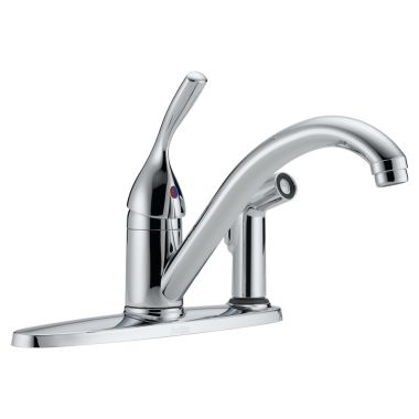 Click here to see Delta 300-DST Delta Classic Single Handle Kitchen Faucet w/ Side Sprayer in Deck Plate, Chrome - 300-DST