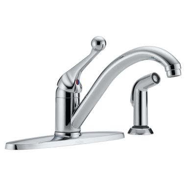 Click here to see Delta 400-BH-DST Delta 400-BH-DST Classic Single Handle Kitchen Faucet with Spray (Chrome)
