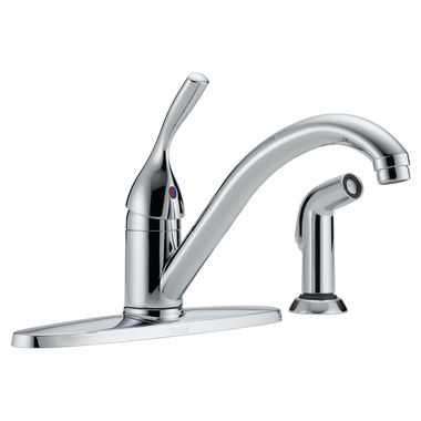 Click here to see Delta 400-DST Delta Classic Single Handle Kitchen Faucet w/ Side Spray, Chrome - 400-DST