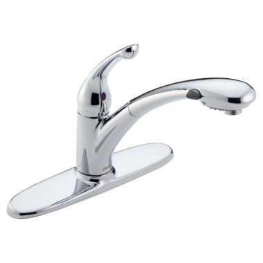 Click here to see Delta 470-WE-DST Delta Signature Single Handle Pull-Out Kitchen Faucet, Water Efficient, Chrome - 470-WE-DST