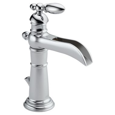 Click here to see Delta 554LF Delta Victorian Channel Spout Chrome Lavatory Faucet, Metal Pop-Up, 1.2 GPM, Single-Handle, Lever Handle - 554LF