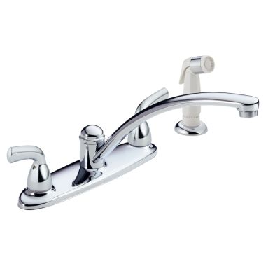 Click here to see Delta B2410LF Delta Foundations Two Handle Kitchen Faucet w/ Side Spray, Lever Handles, Chrome - B2410LF