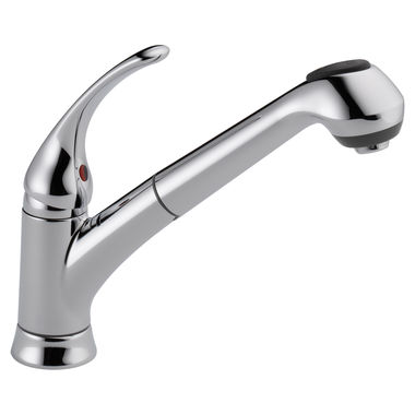 Click here to see Delta B4310LF Delta Foundations Single Handle Pull-Out Kitchen Faucet, Chrome - B4310LF